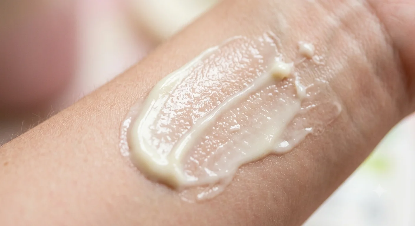 Textura de la crema hidratante Cetaphil sobre la piel, textura cremosa y absorción rápida