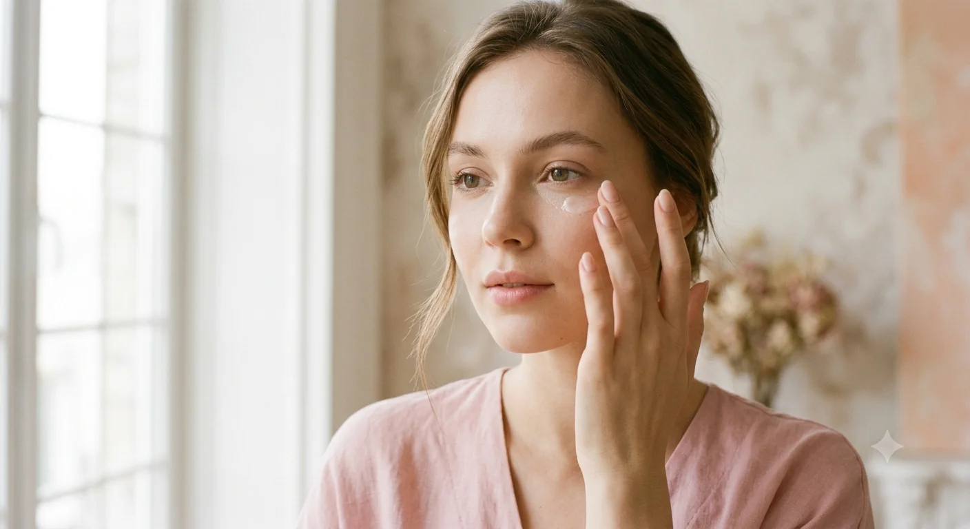 Aplicación correcta de contorno de ojos Clarins con el dedo anular