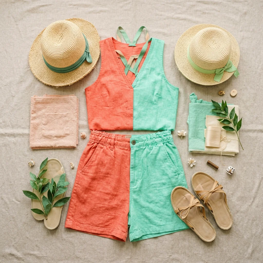 Tendencias moda mujer verano 2026: colores coral y turquesa combinados en look playero