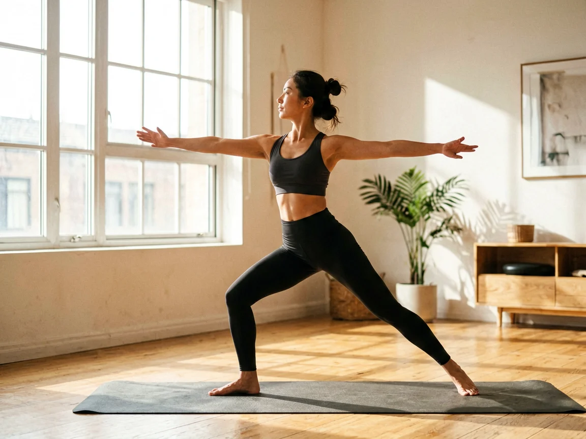 Mujer practicando ejercicios de pilates en casa con pelota suiza