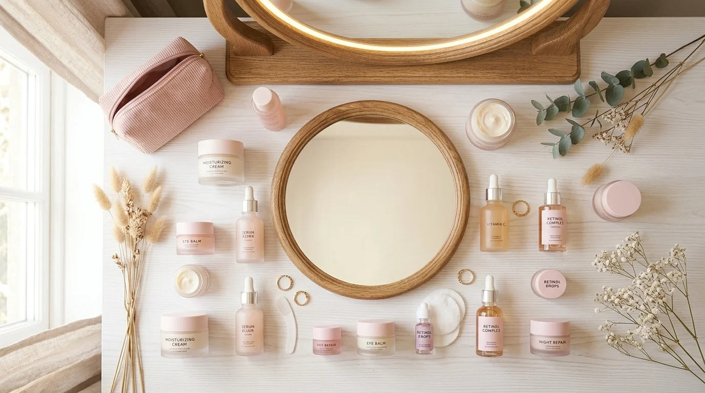 Mujer aplicándose contorno de ojos con retinol en su rutina facial nocturna