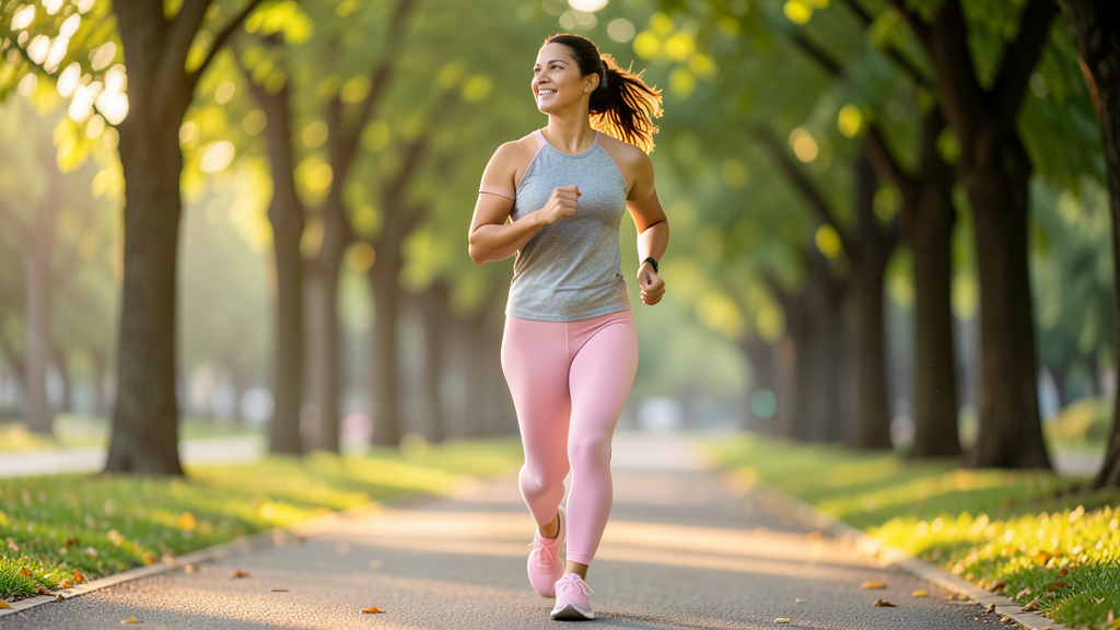 Mujer de 40 años activa haciendo ejercicio al aire libre, estilo de vida saludable
