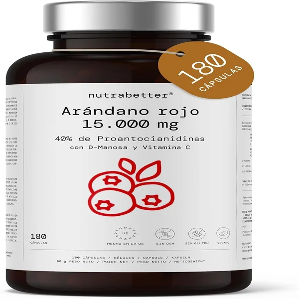 Arándano Americano 15000mg con D-Manosa — 180 Cápsulas Veganas